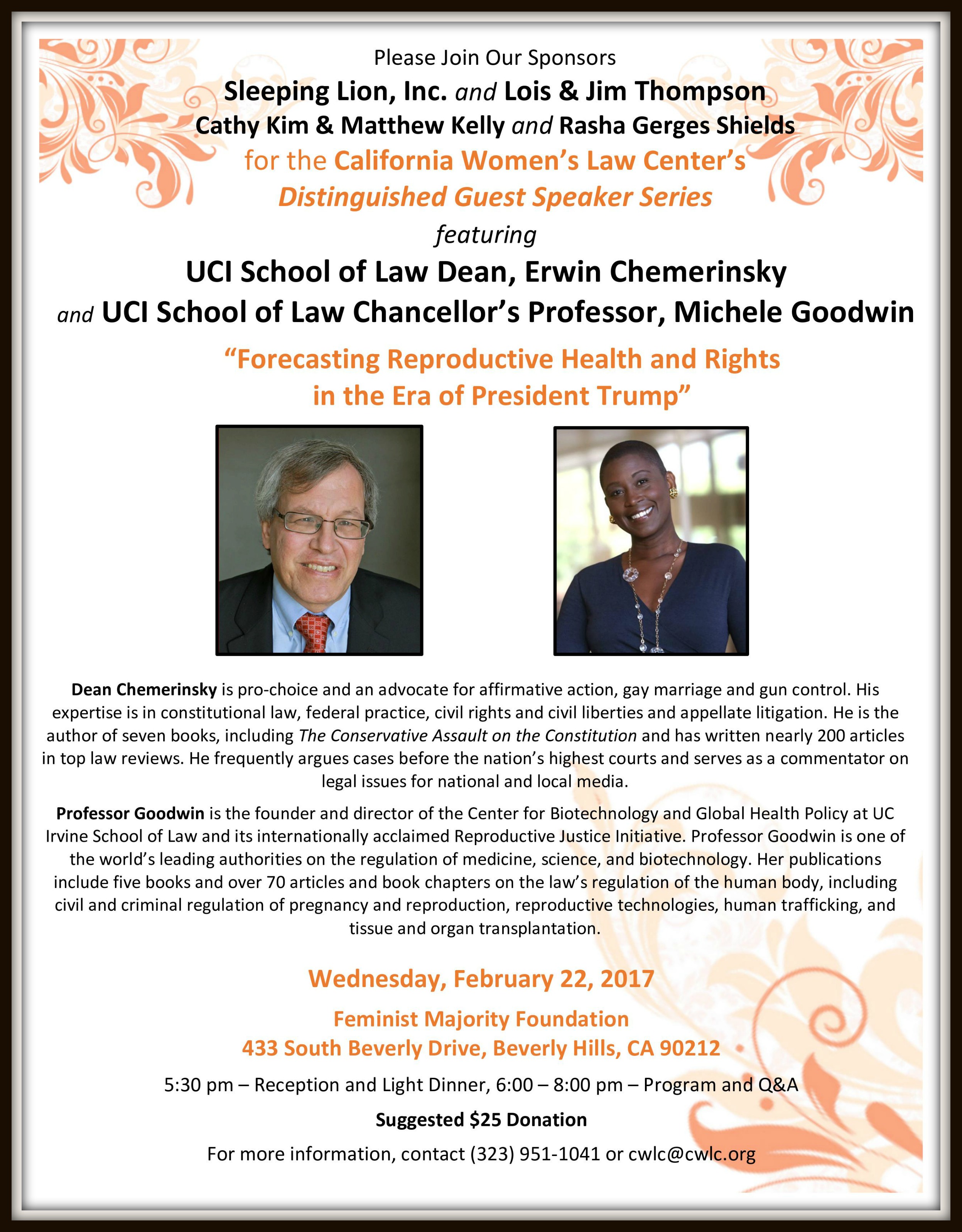 CWLC Speaker Series Erwin Chemerinsky Michele Goodwin UCI School of Law Feminist Majority Foundation